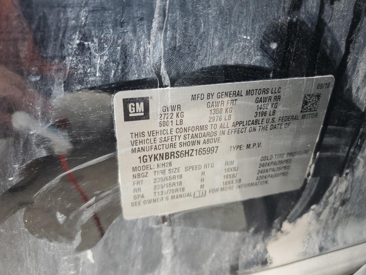 1GYKNBRS6HZ165997 2017 Cadillac Xt5 Luxury