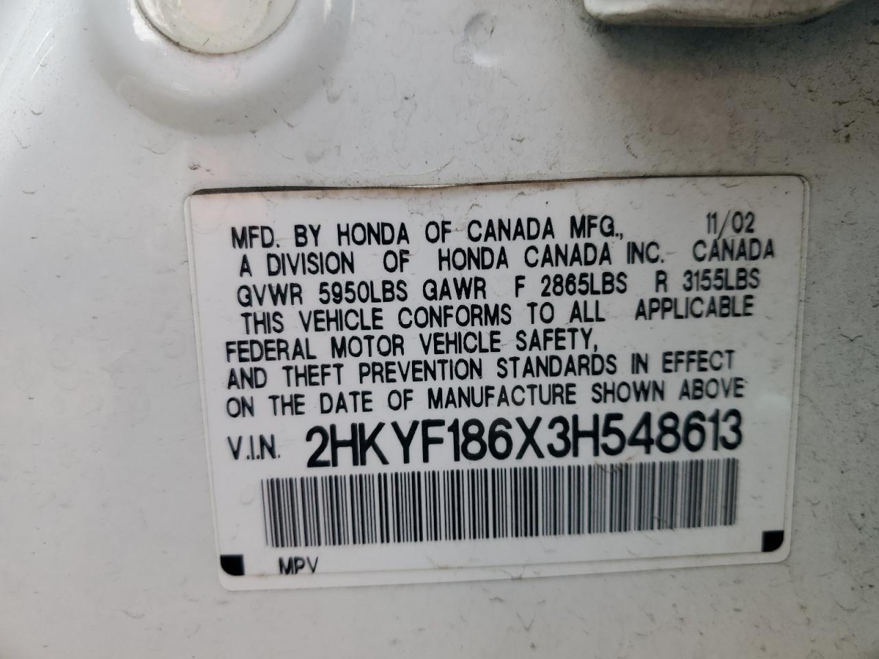 2HKYF186X3H548613 2003 Honda Pilot Exl