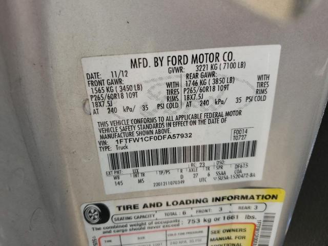 2013 Ford F150 Supercrew VIN: 1FTFW1CF0DFA57932 Lot: 57924764