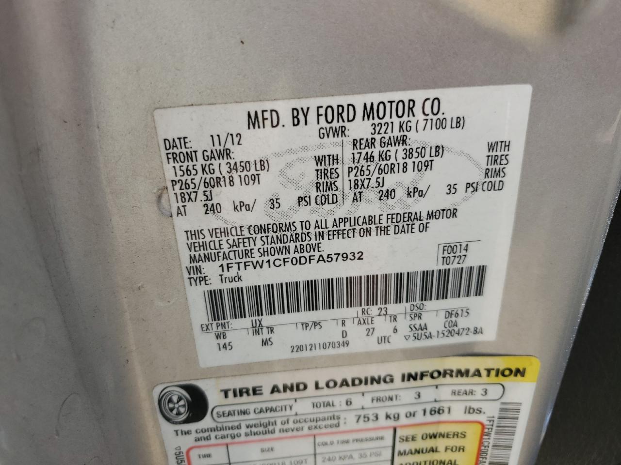 1FTFW1CF0DFA57932 2013 Ford F150 Supercrew