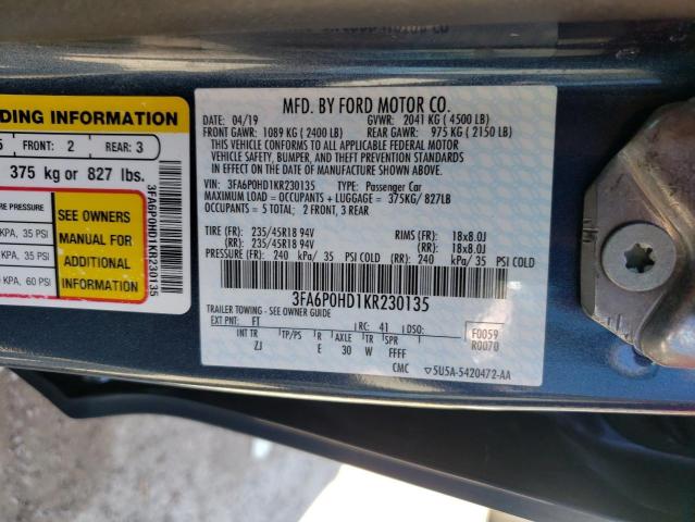 VIN 3FA6P0HD1KR230135 2019 Ford Fusion, SE no.13