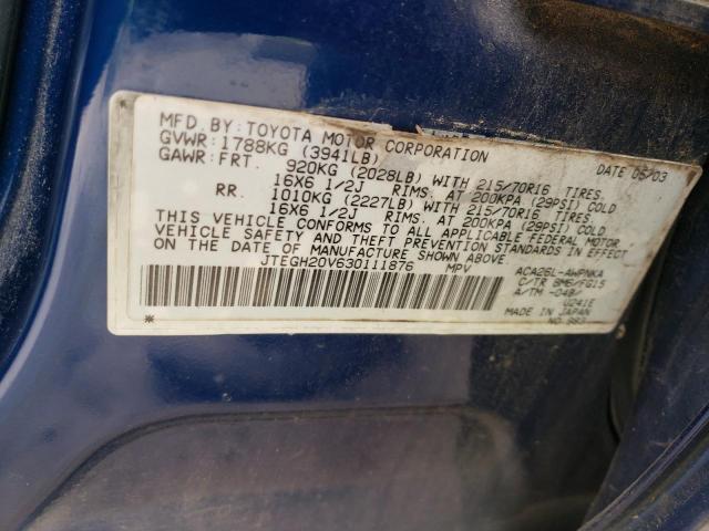 2003 Toyota Rav4 VIN: JTEGH20V630111876 Lot: 57023864