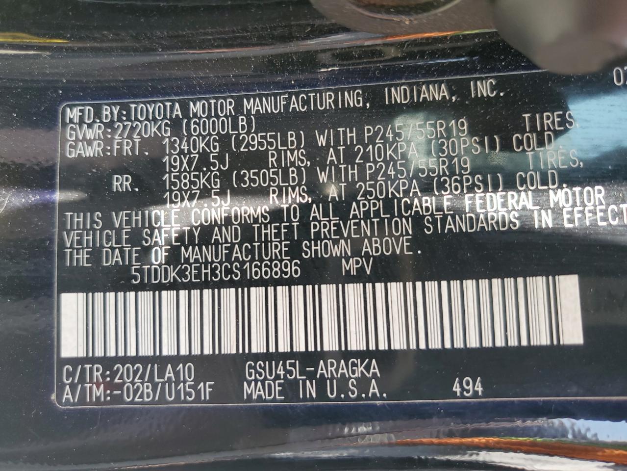 5TDDK3EH3CS166896 2012 Toyota Highlander Limited