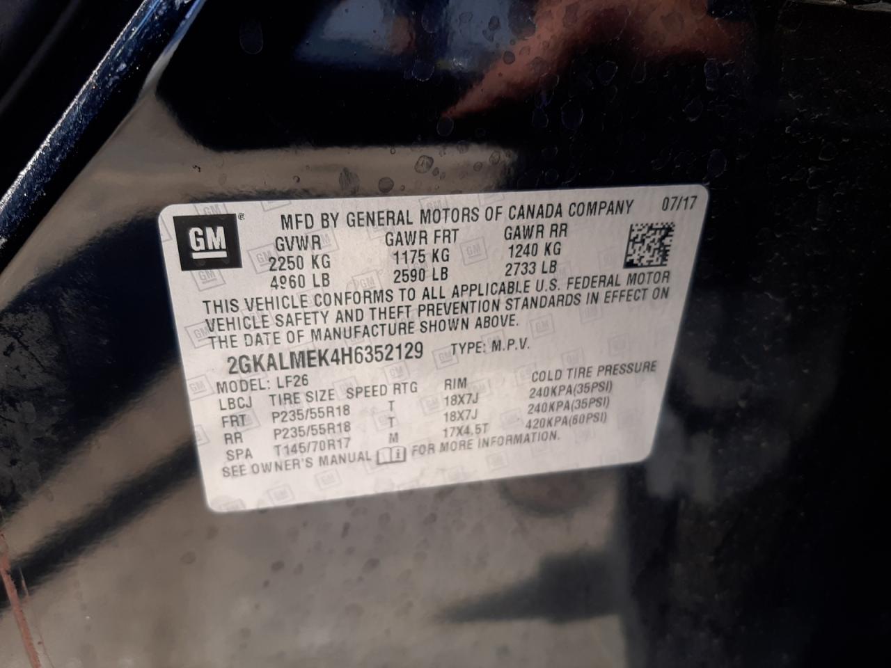 2GKALMEK4H6352129 2017 GMC Terrain Sle