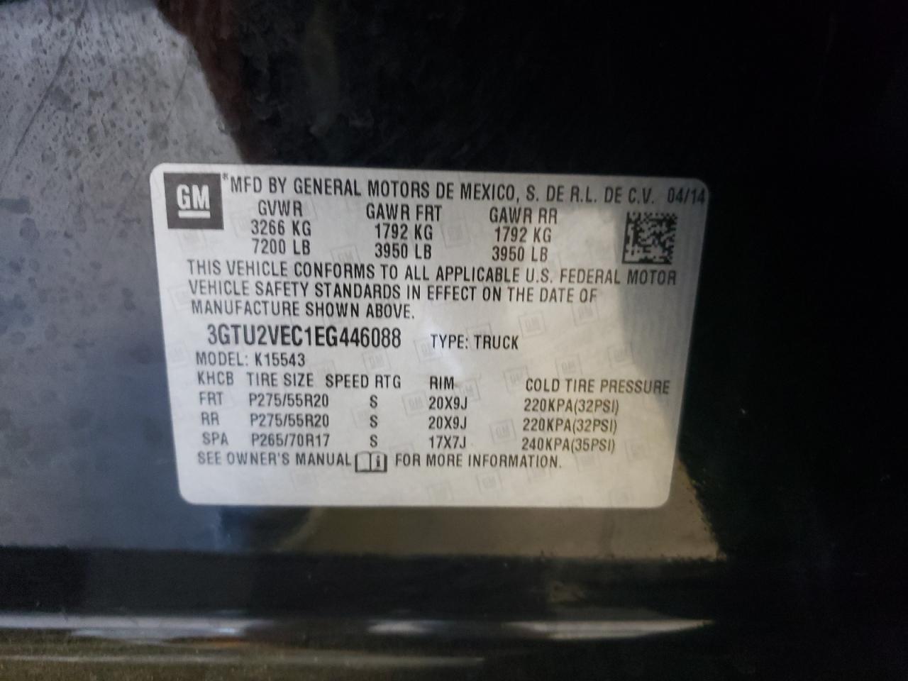 3GTU2VEC1EG446088 2014 GMC Sierra K1500 Slt