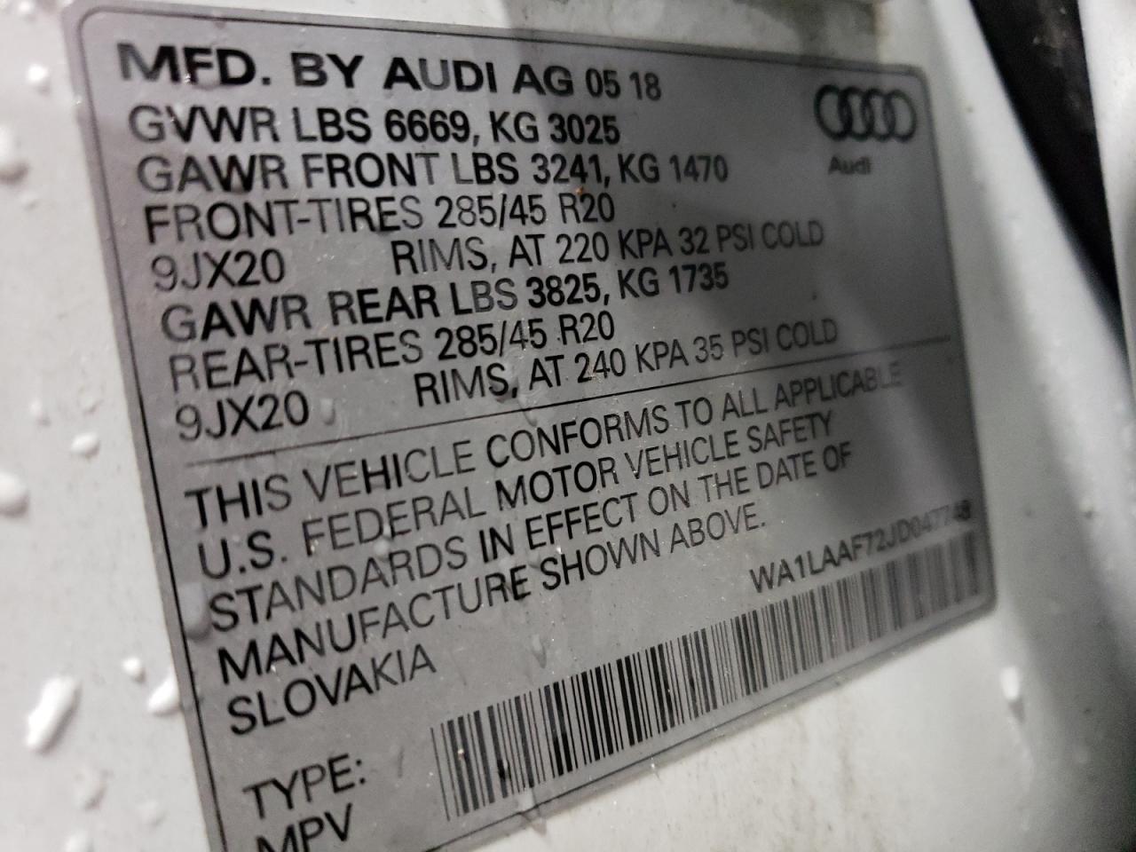 WA1LAAF72JD047748 2018 Audi Q7 Premium Plus