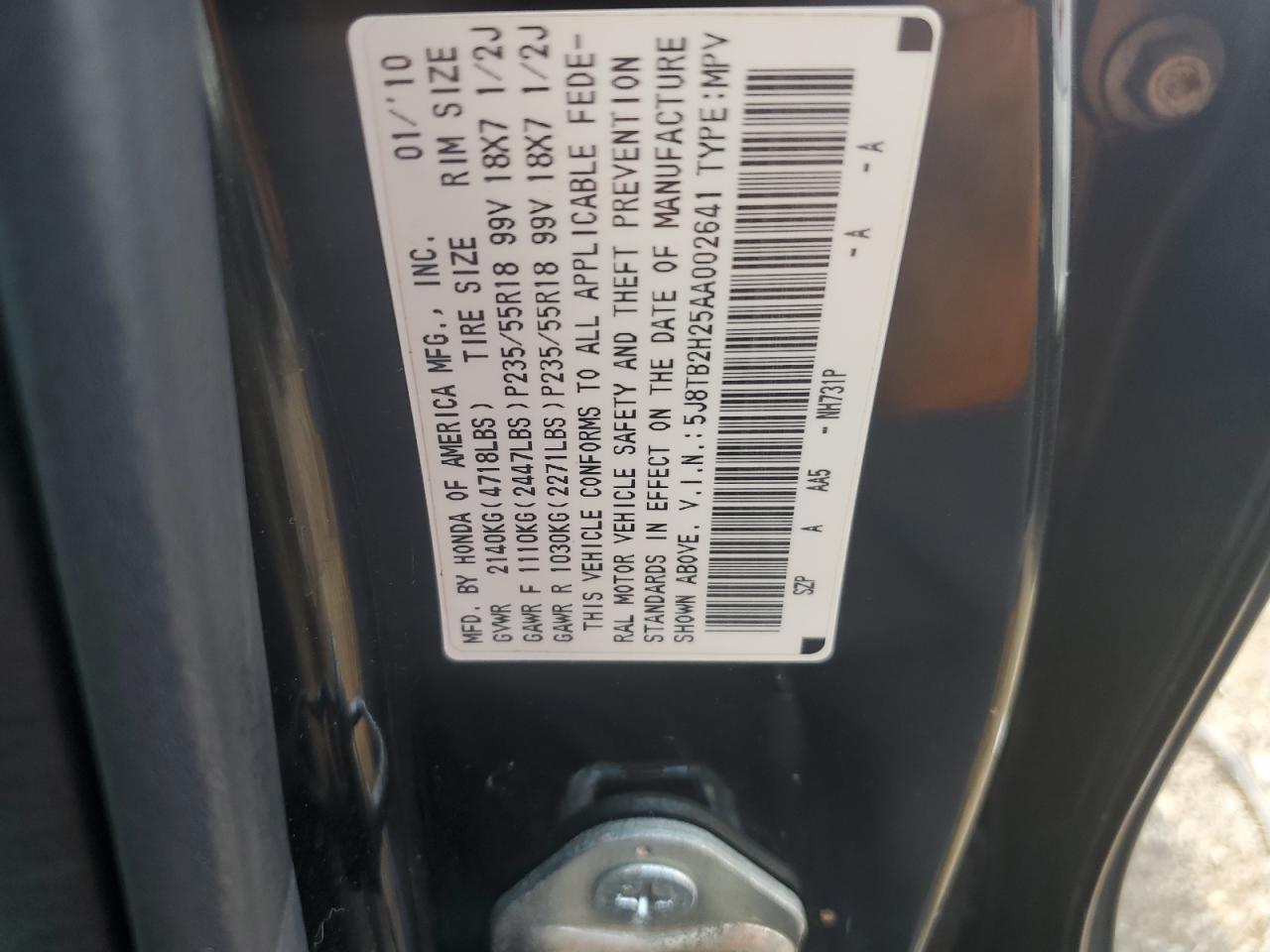 5J8TB2H25AA002641 2010 Acura Rdx