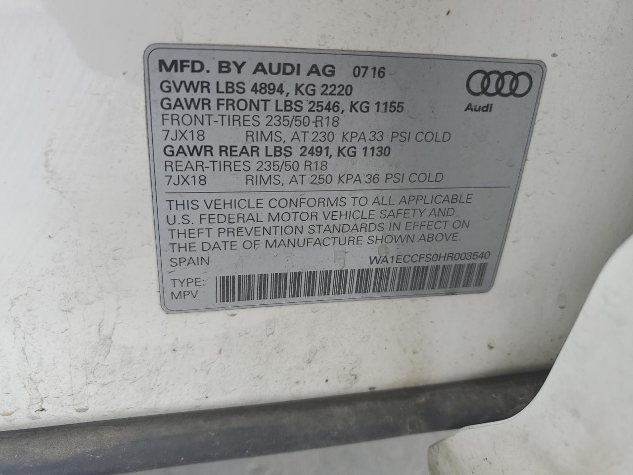 WA1ECCFS0HR003540 2017 Audi Q3 Premium