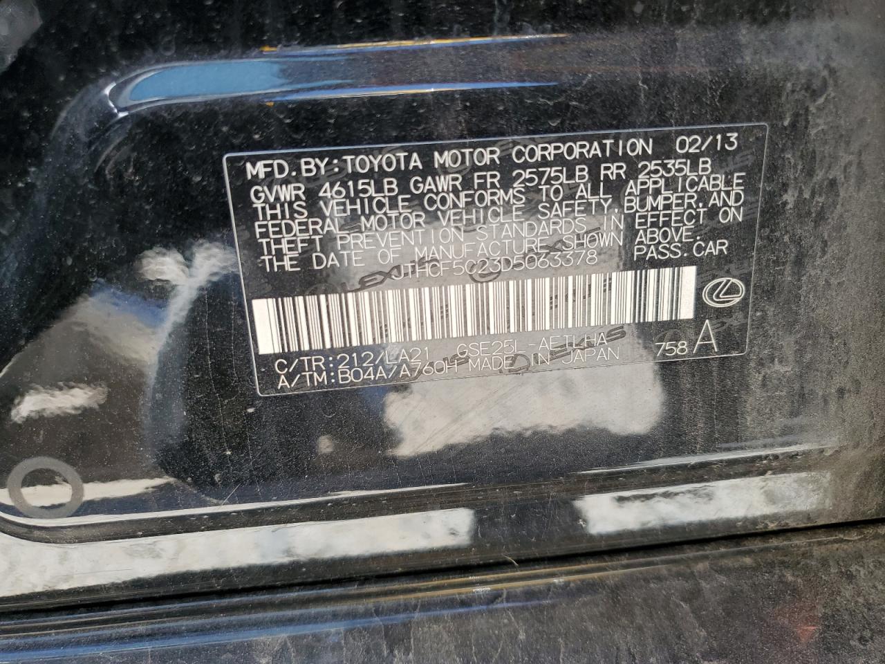 JTHCF5C23D5063378 2013 Lexus Is 250