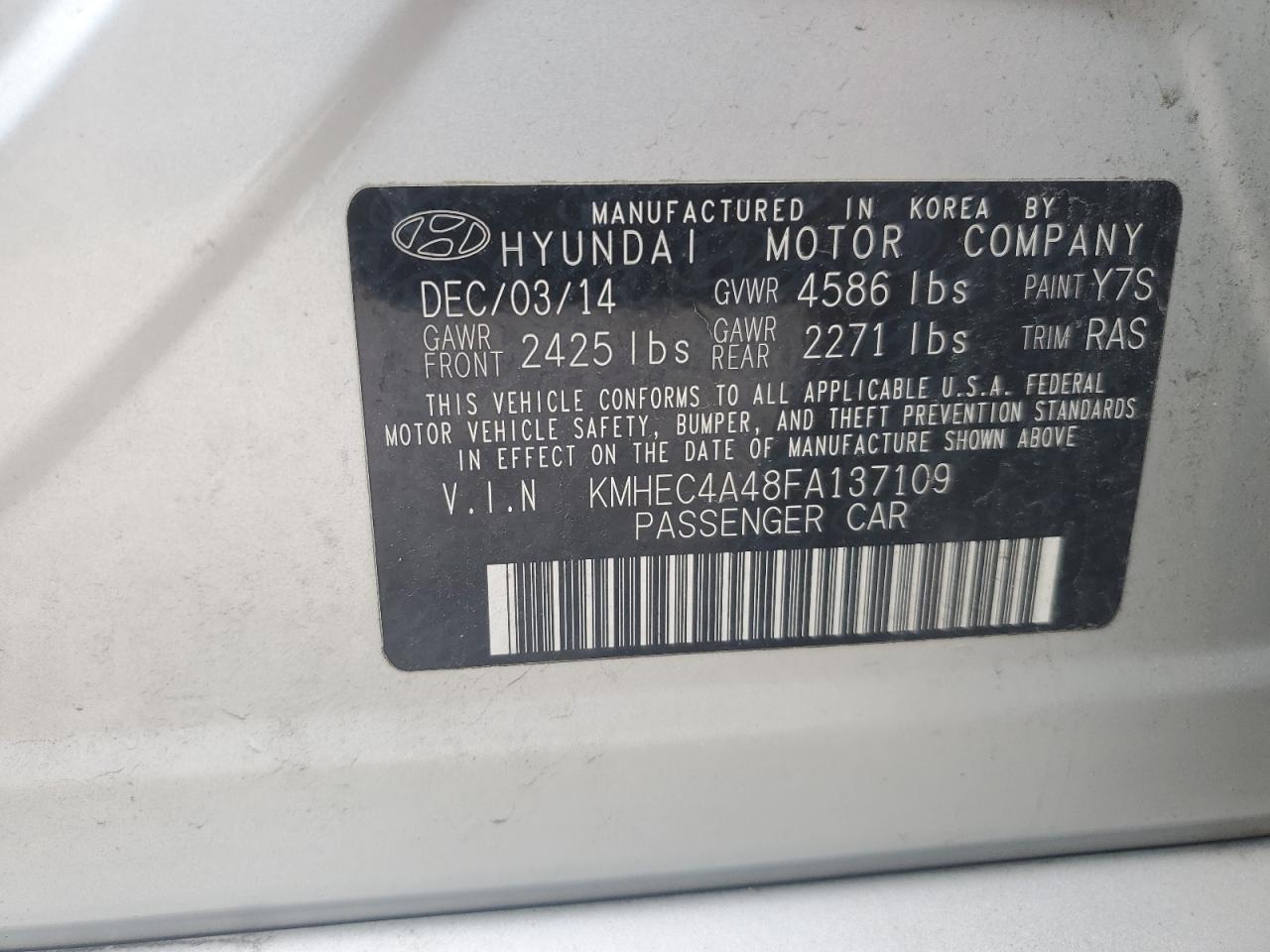 KMHEC4A48FA137109 2015 Hyundai Sonata Hybrid