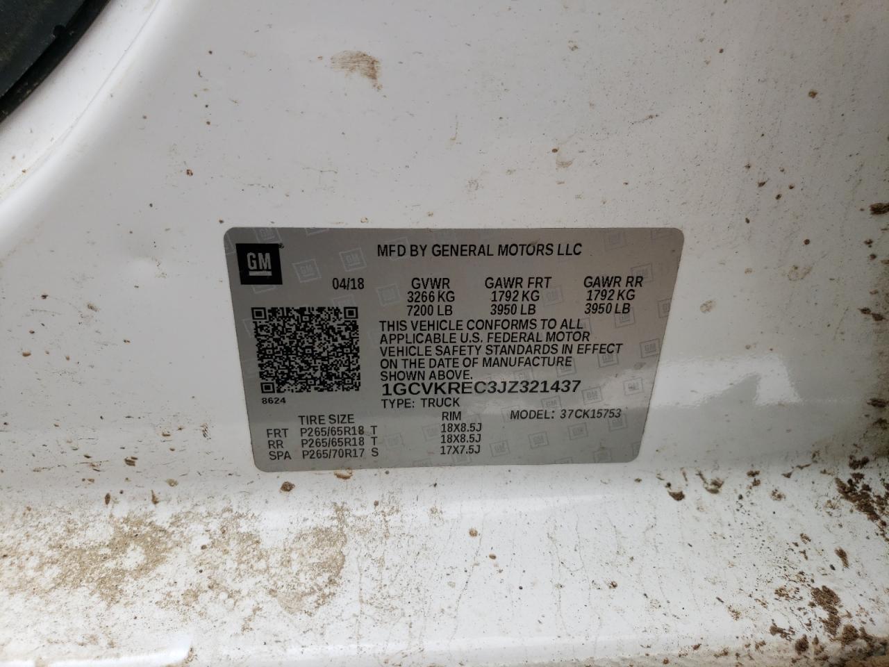 1GCVKREC3JZ321437 CHEVROLET ALL Models 2018