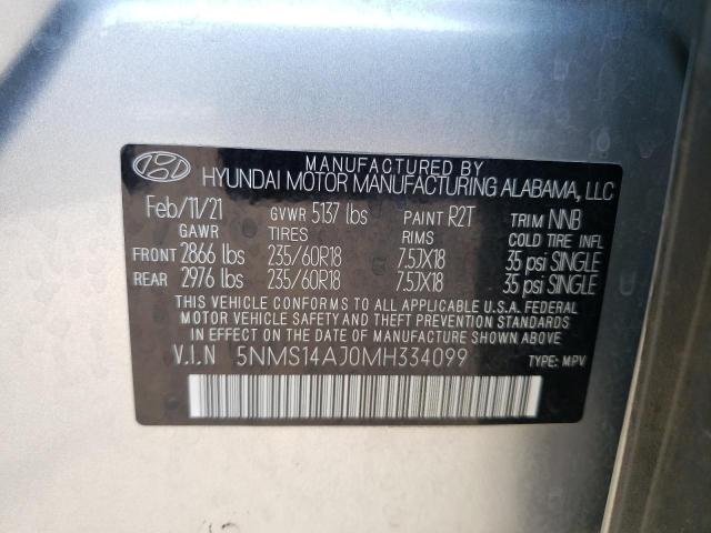 2021 Hyundai Santa Fe Se VIN: 5NMS14AJ0MH334099 Lot: 57922394