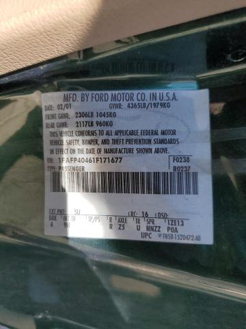 2001 Ford Mustang VIN: 1FAFP40461F171677 Lot: 58623064