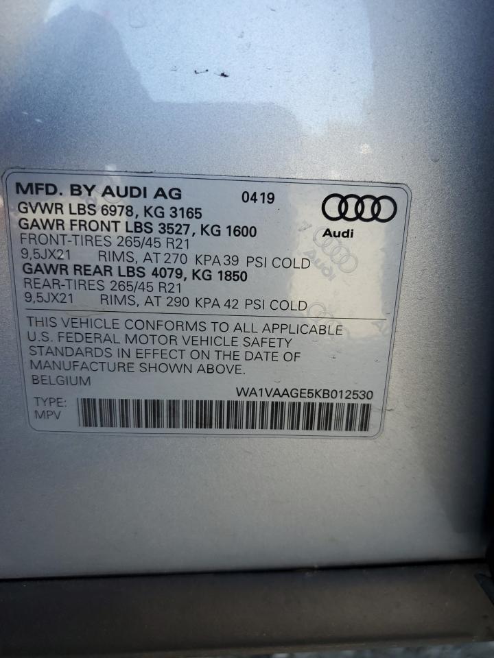 WA1VAAGE5KB012530 2019 Audi E-Tron Prestige