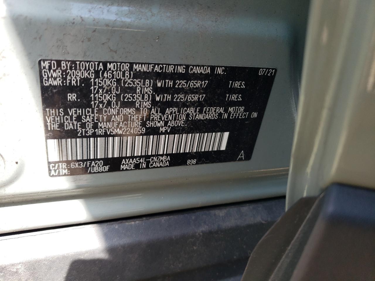 2T3P1RFV5MW224059 TOYOTA RAV4 2021