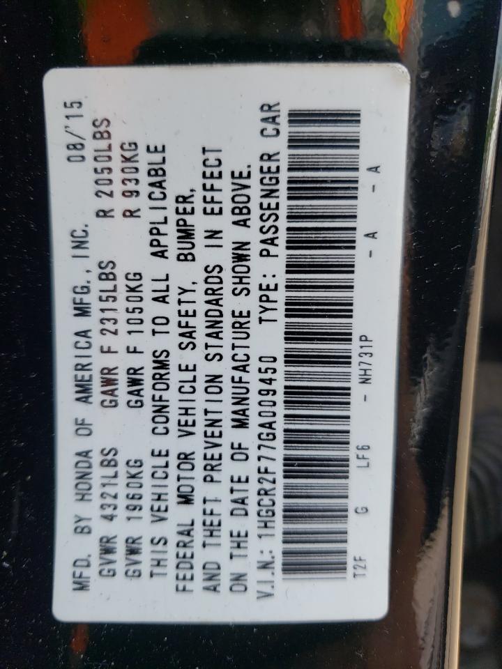 1HGCR2F77GA009450 HONDA ACCORD 2016