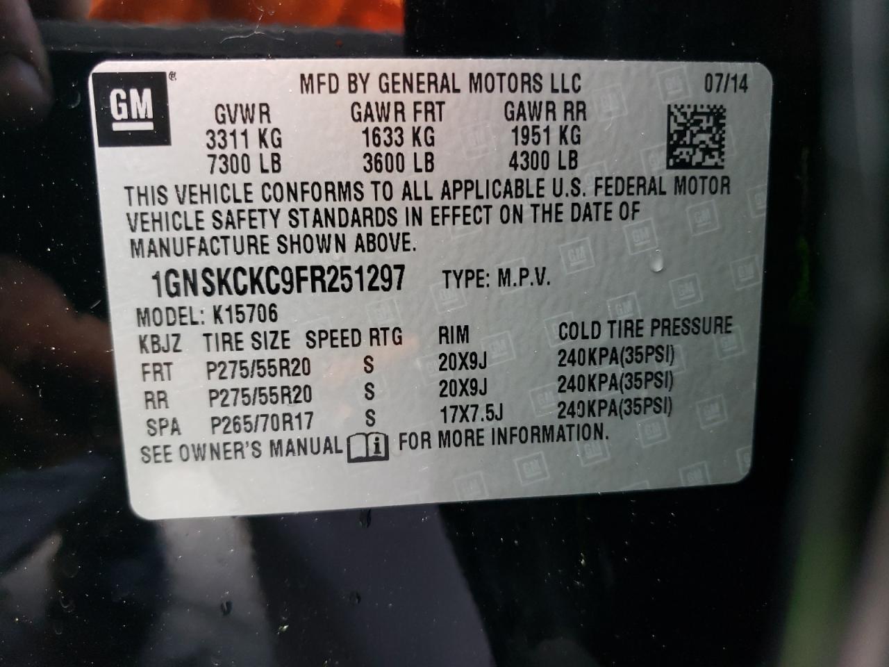 1GNSKCKC9FR251297 2015 Chevrolet Tahoe K1500 Ltz