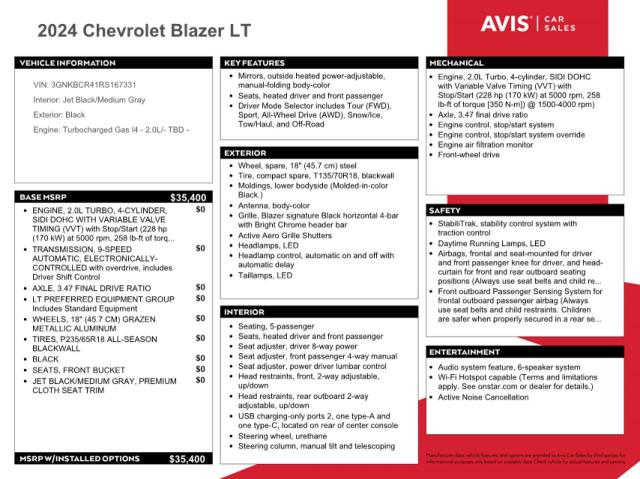 2024 CHEVROLET BLAZER 2LT - 3GNKBCR41RS167331