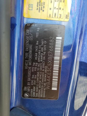 2011 BMW 328 I VIN: WBAKE3C5XBE768882 Lot: 57880034