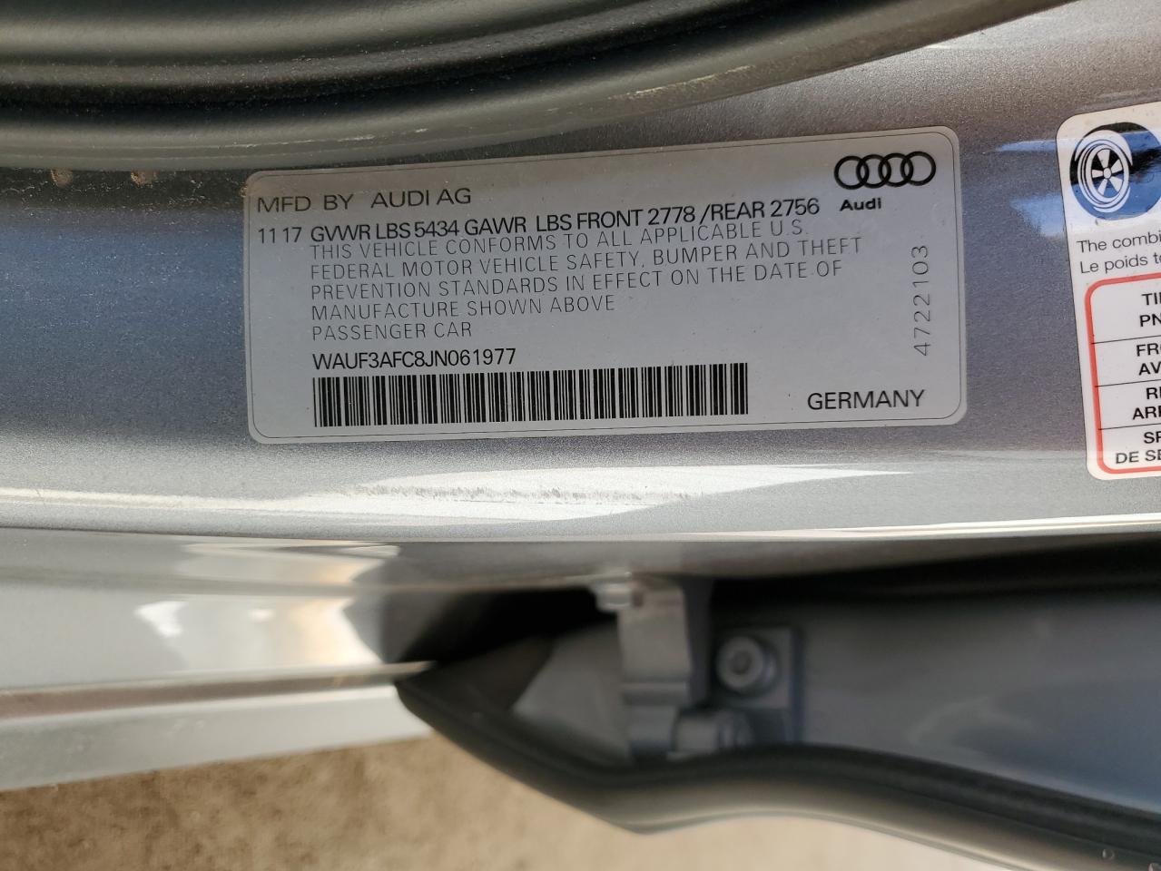 WAUF3AFC8JN061977 2018 Audi A6 Premium