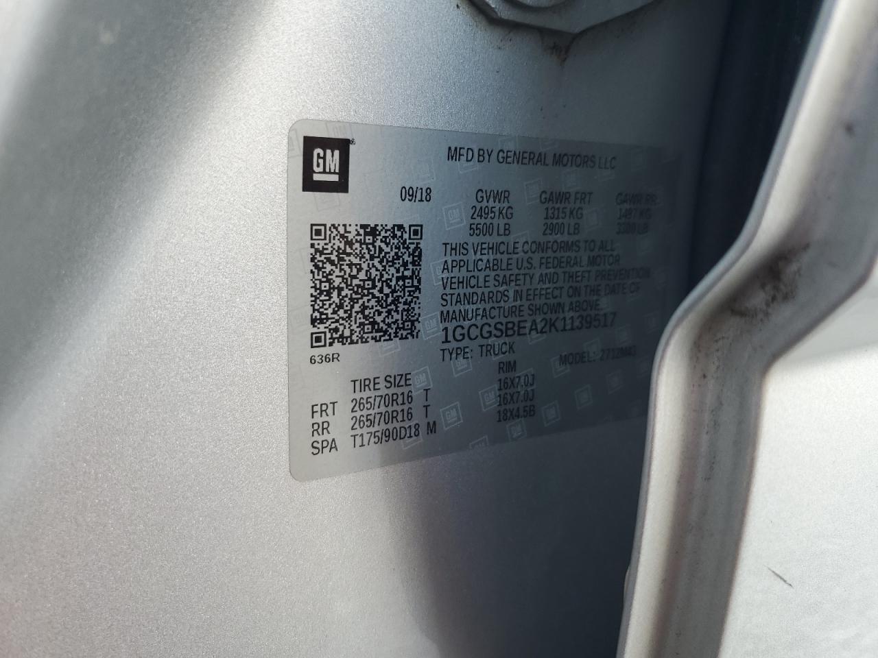 1GCGSBEA2K1139517 CHEVROLET COLORADO 2019