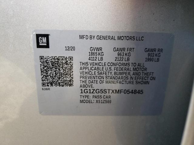 2021 Chevrolet Malibu Rs VIN: 1G1ZG5STXMF054845 Lot: 59564514