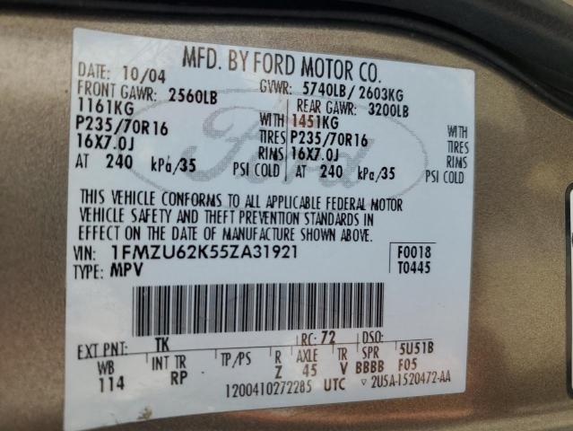 2005 Ford Explorer Xls VIN: 1FMZU62K55ZA31921 Lot: 58319014