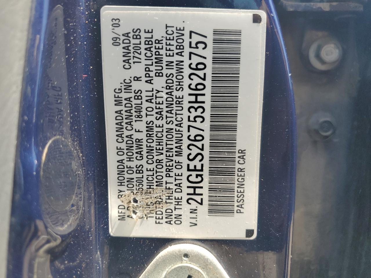 2HGES26753H626757 2003 Honda Civic Ex