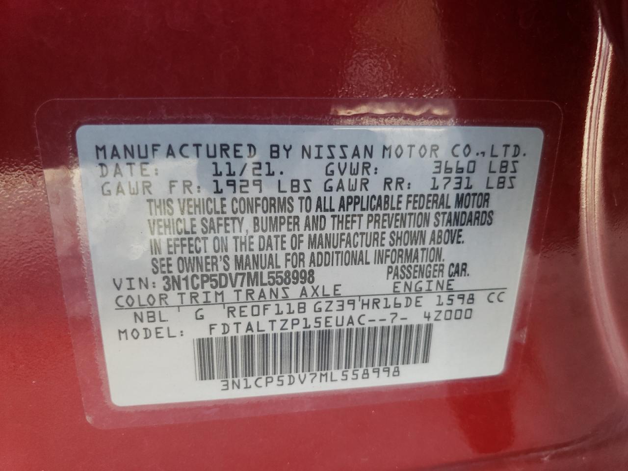 3N1CP5DV7ML558998 NISSAN KICKS 2021