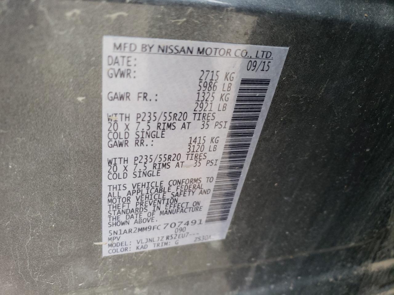5N1AR2MM9FC707491 2015 Nissan Pathfinder S