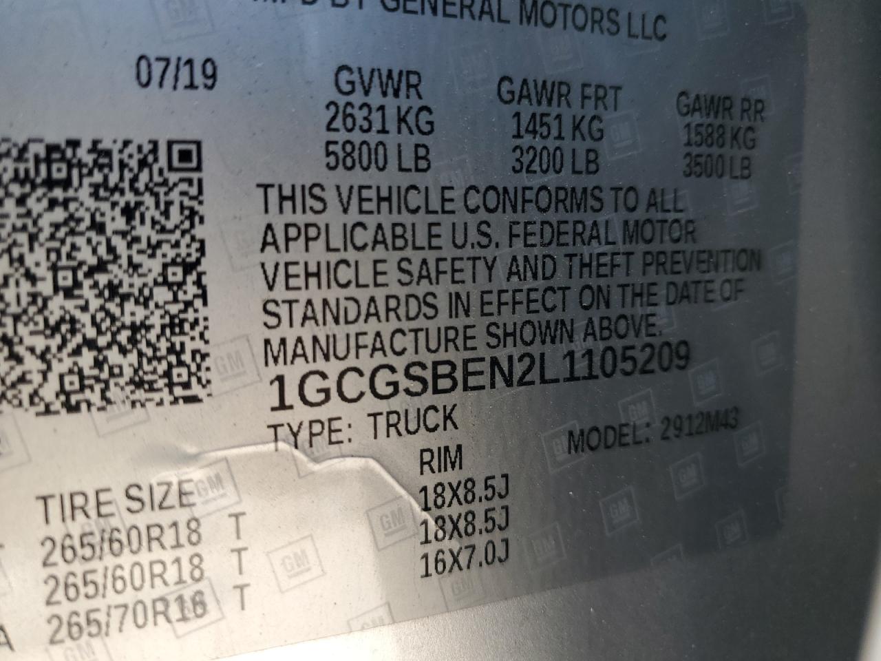 1GCGSBEN2L1105209 2020 Chevrolet Colorado