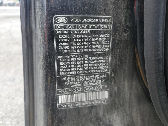 2007 Land Rover Range Rover Sport Hse VIN: SALSK25427A986896 Lot: 58092544