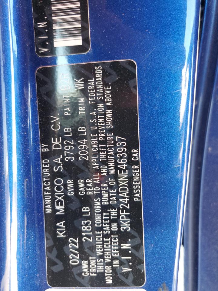 3KPF24ADXNE463937 2022 Kia Forte Fe