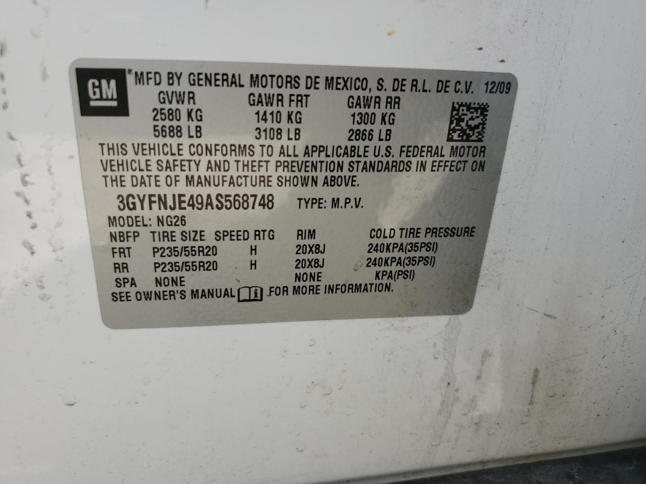 3GYFNJE49AS568748 2010 Cadillac Srx Performance Collection