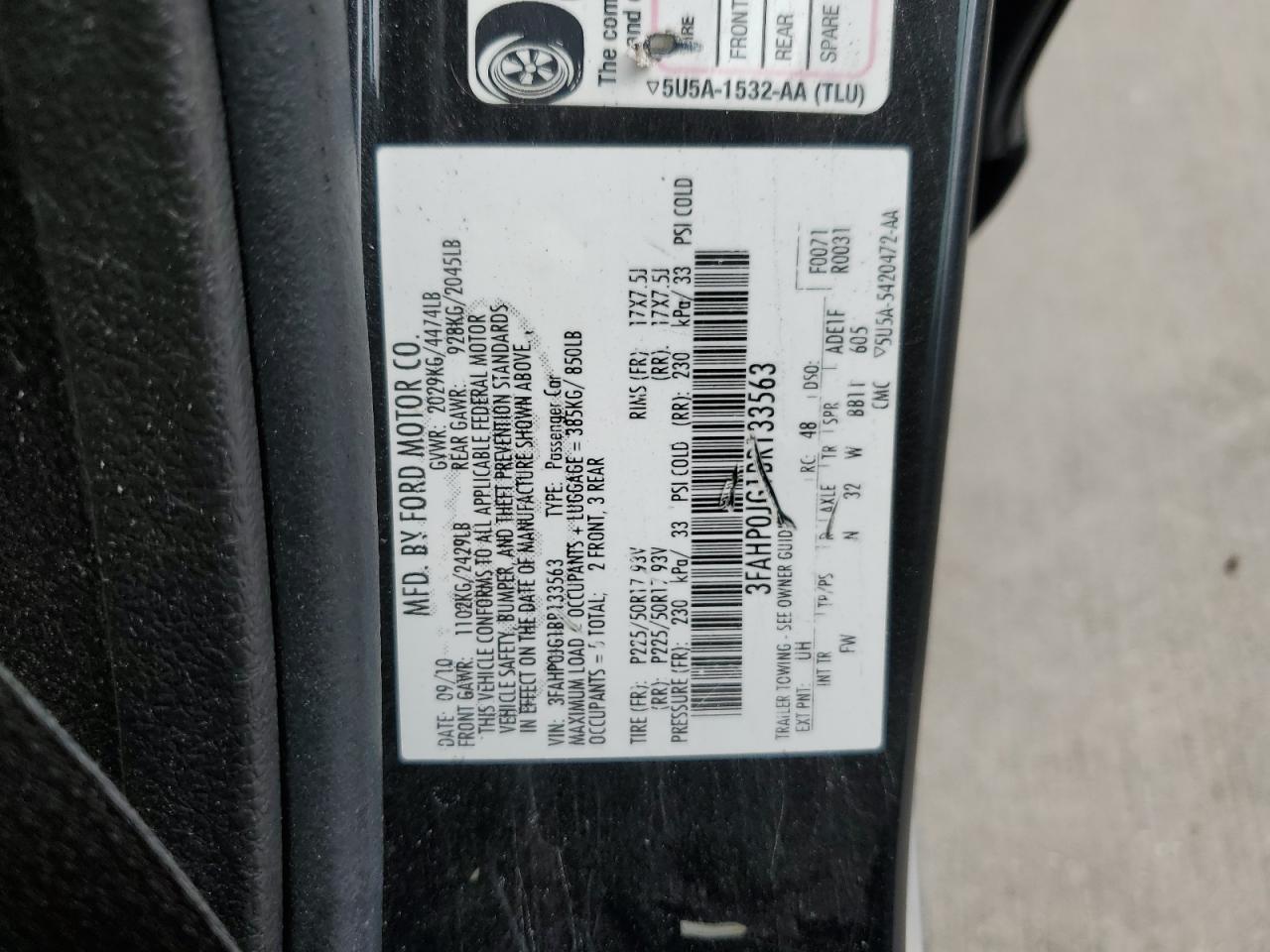 3FAHP0JG1BR133563 2011 Ford Fusion Sel