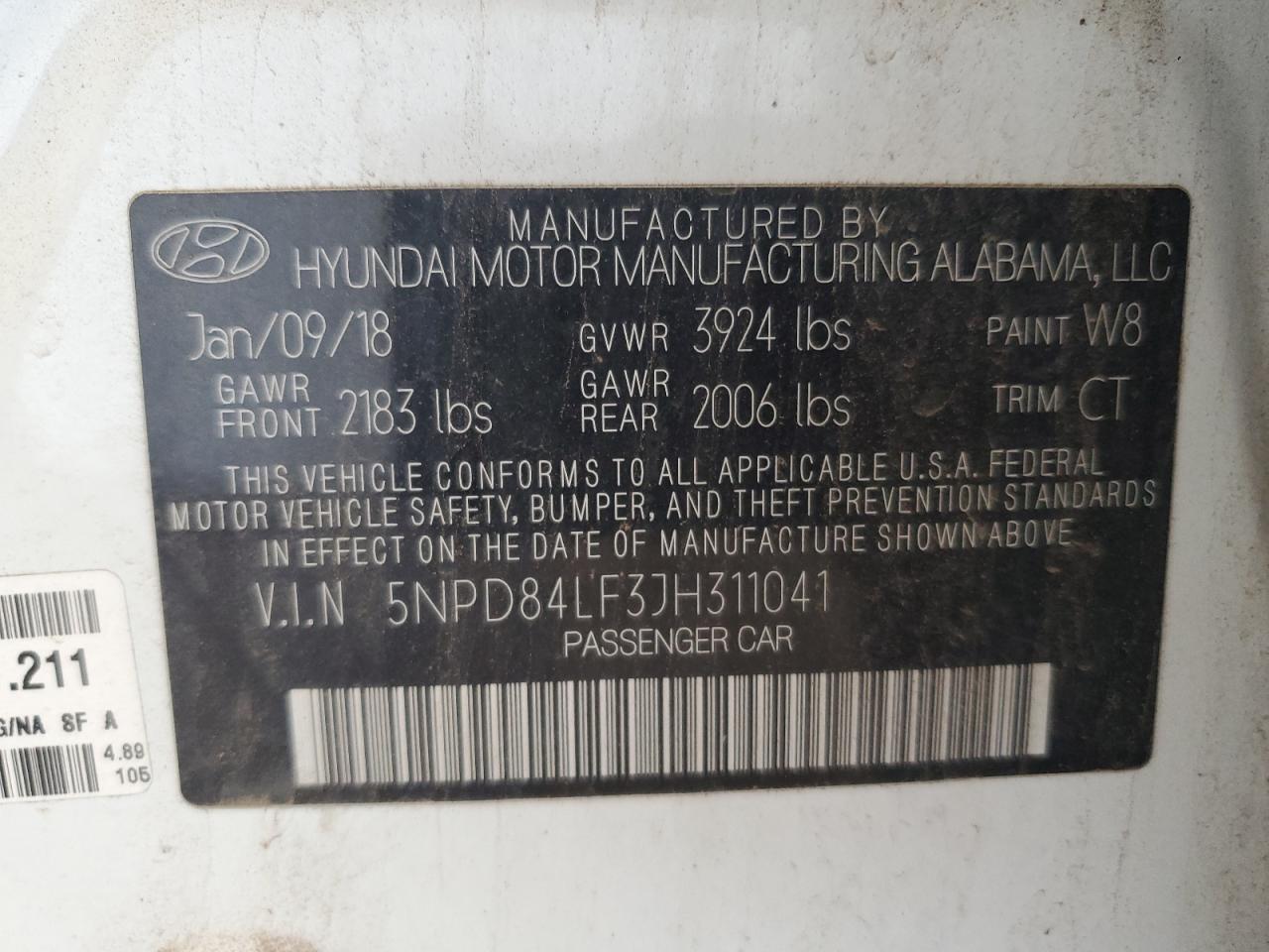 5NPD84LF3JH311041 2018 Hyundai Elantra Sel