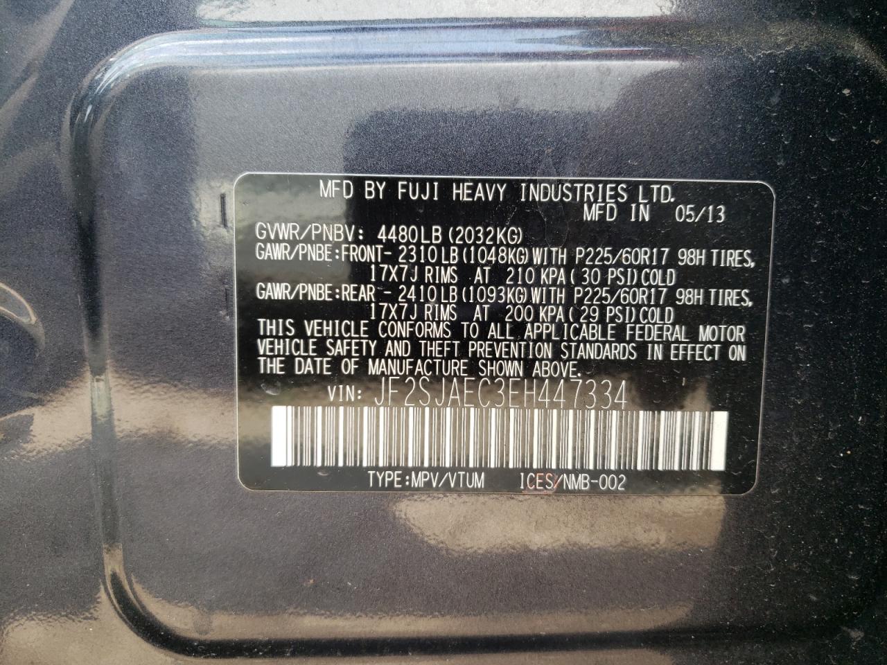 JF2SJAEC3EH447334 2014 Subaru Forester 2.5I Premium