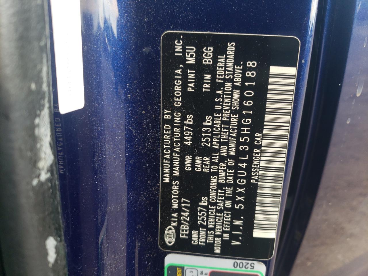 5XXGU4L35HG160188 2017 Kia Optima Ex