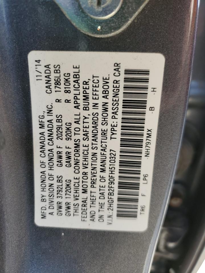 2HGFB2F90FH510327 2015 Honda Civic Exl