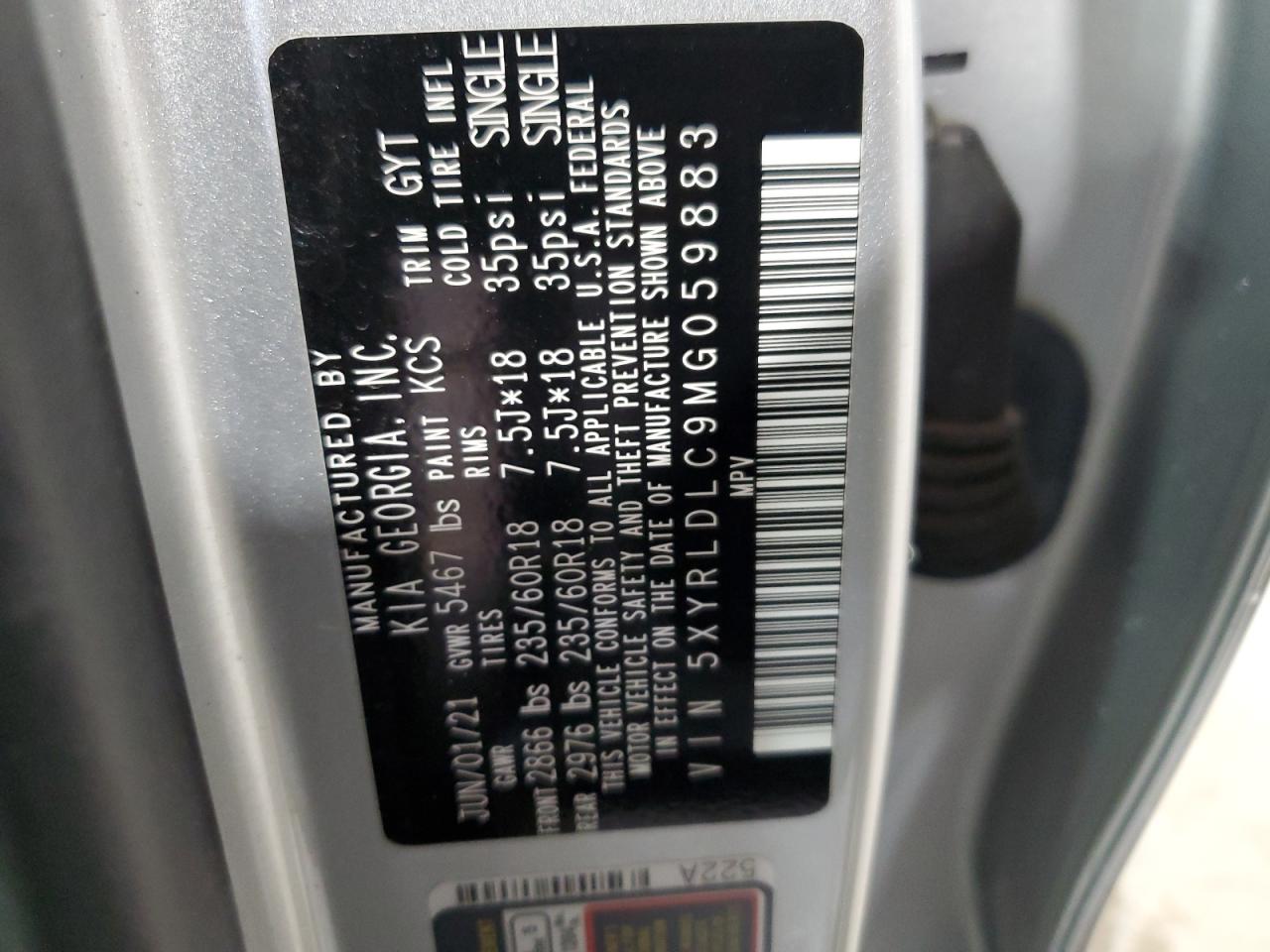 5XYRLDLC9MG059883 2021 Kia Sorento S