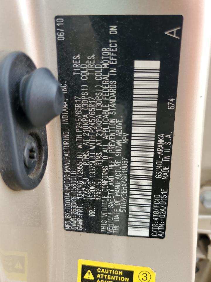 5TDZK3EHXAS019087 2010 Toyota Highlander