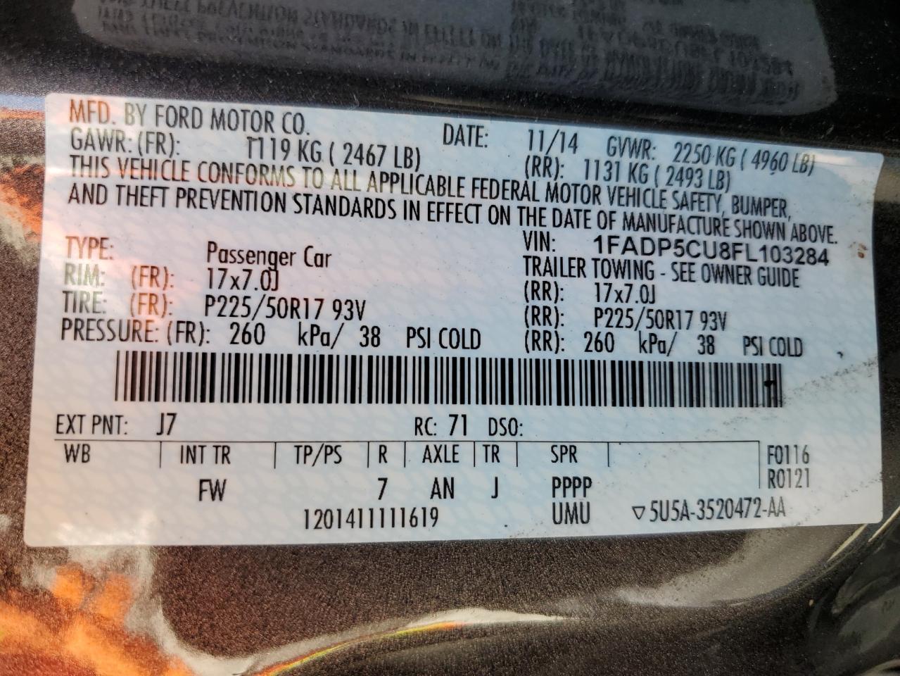 1FADP5CU8FL103284 2015 Ford C-Max Premium Sel