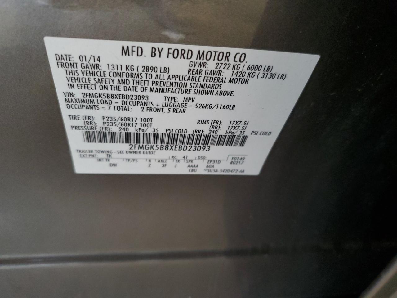 2FMGK5B8XEBD23093 2014 Ford Flex Se