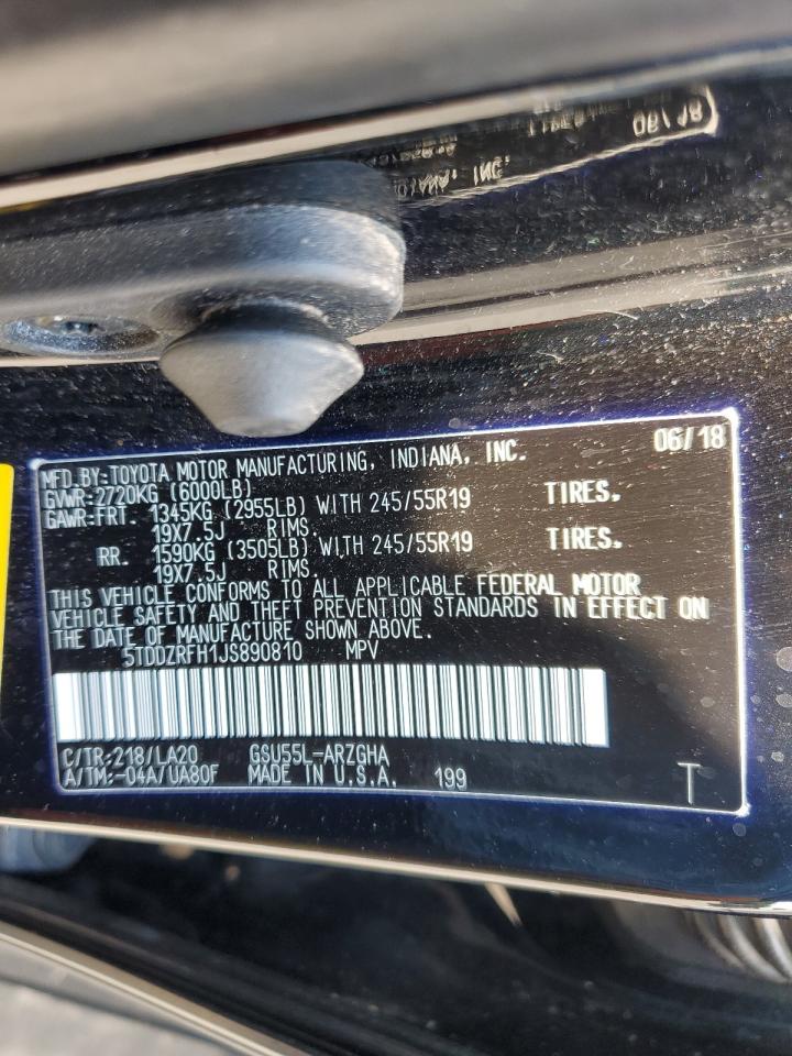 5TDDZRFH1JS890810 2018 Toyota Highlander Limited