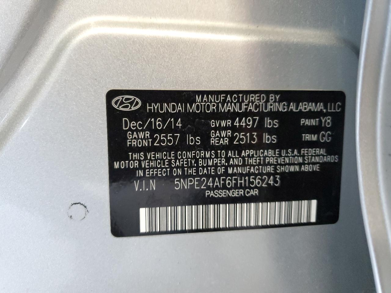 5NPE24AF6FH156243 2015 Hyundai Sonata Se