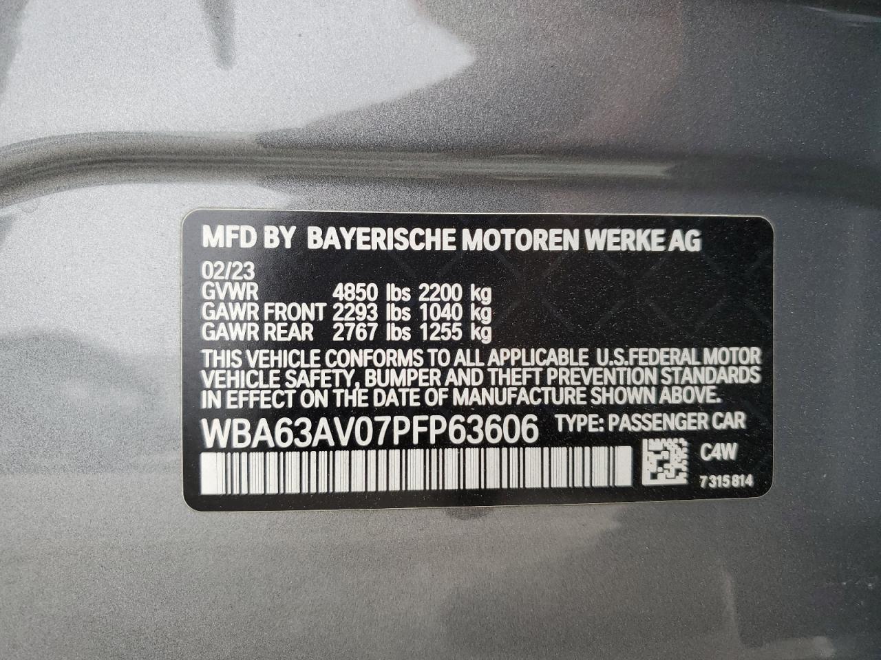 WBA63AV07PFP63606 2023 BMW 430I Gran Coupe