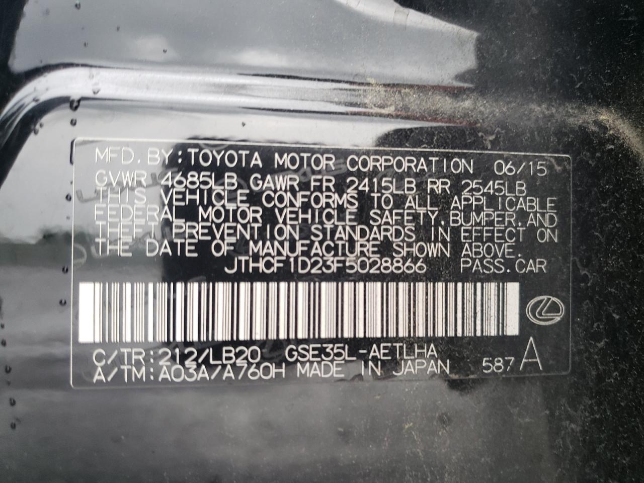JTHCF1D23F5028866 2015 Lexus Is 250