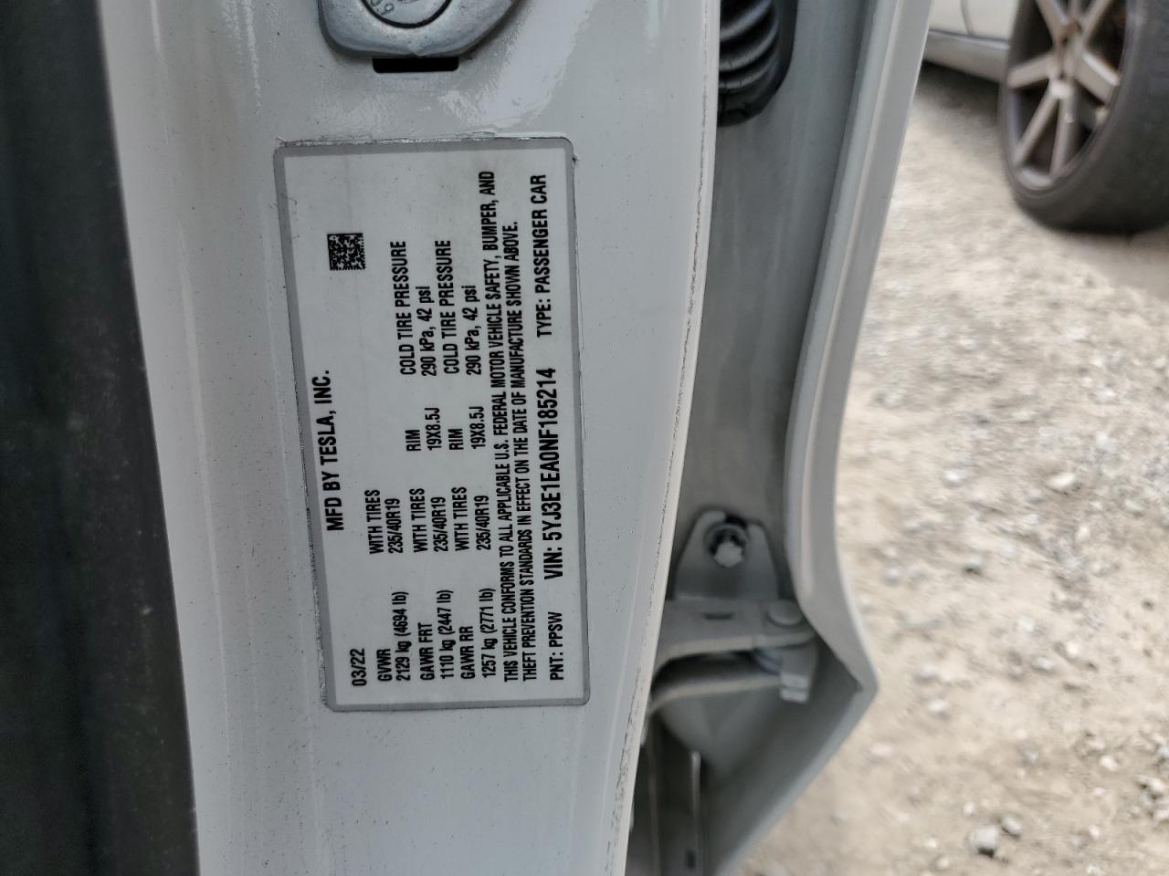 5YJ3E1EA0NF185214 2022 Tesla Model 3