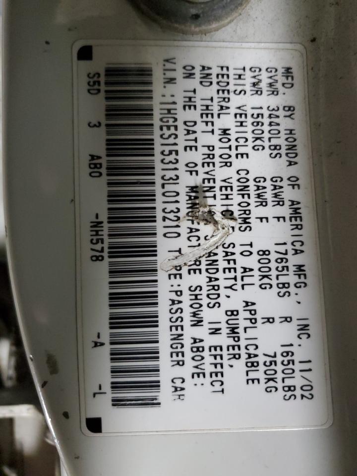 1HGES15313L013210 2003 Honda Civic Dx