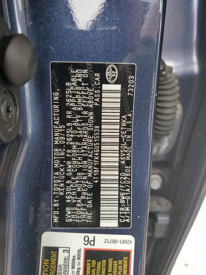 4T1BF1FK4GU515538 TOYOTA CAMRY 2016